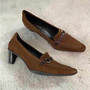 ECCO Heels Brown Suede Leather Heel Pumps Women's EU 38 US 7.5